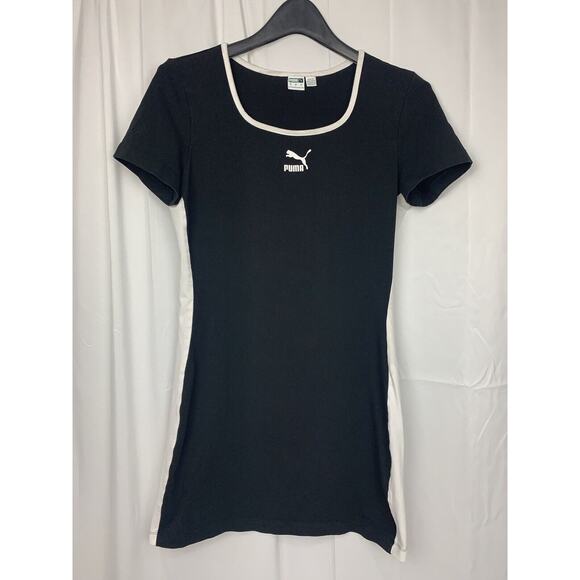 Puma Classics Women’s Black Short Sleeve Scoop Neck Logo Sports Dress L - Picture 1 of 11